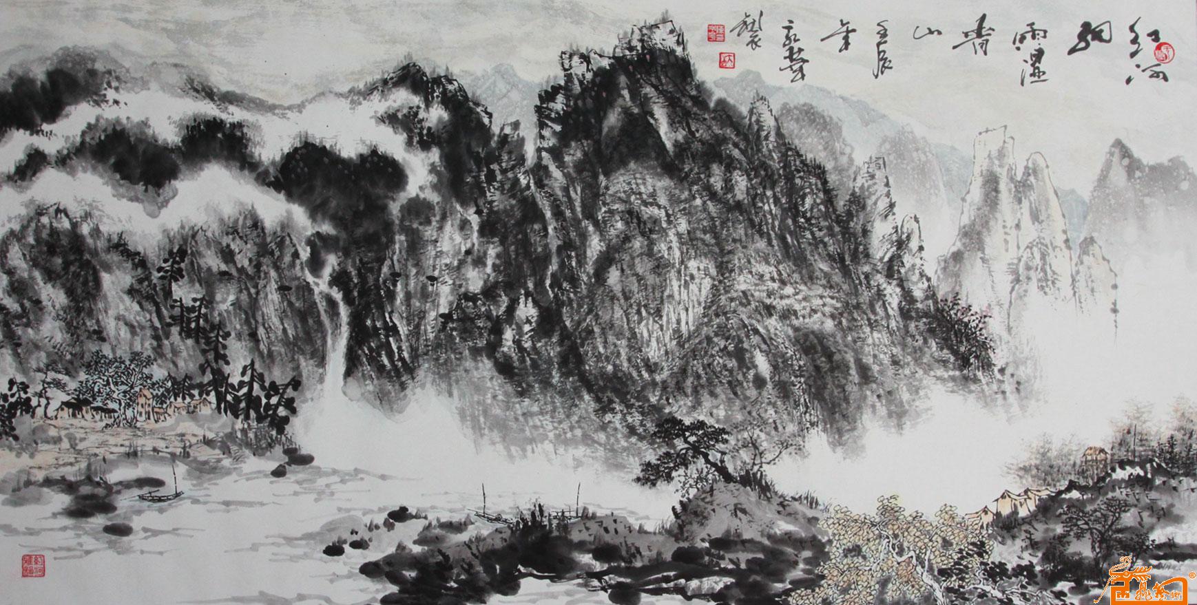 红河细雨湿青山-中国水墨山水画