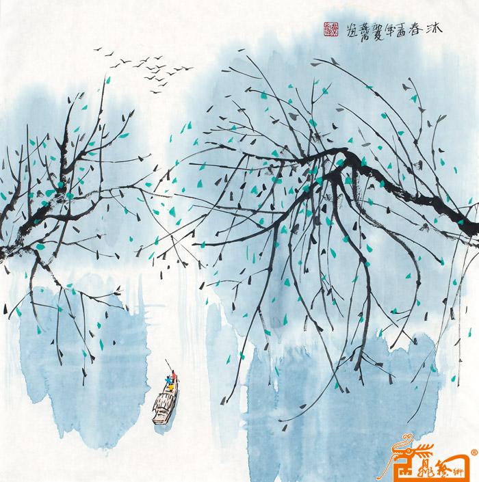 现代水墨写意山水画《沐春》-画家刘燕声水乡作品
